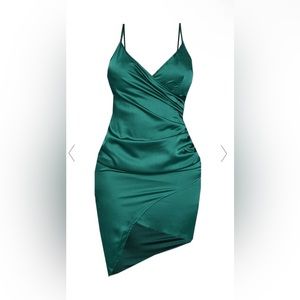 Shape Emerald Green Satin Wrap Dress
